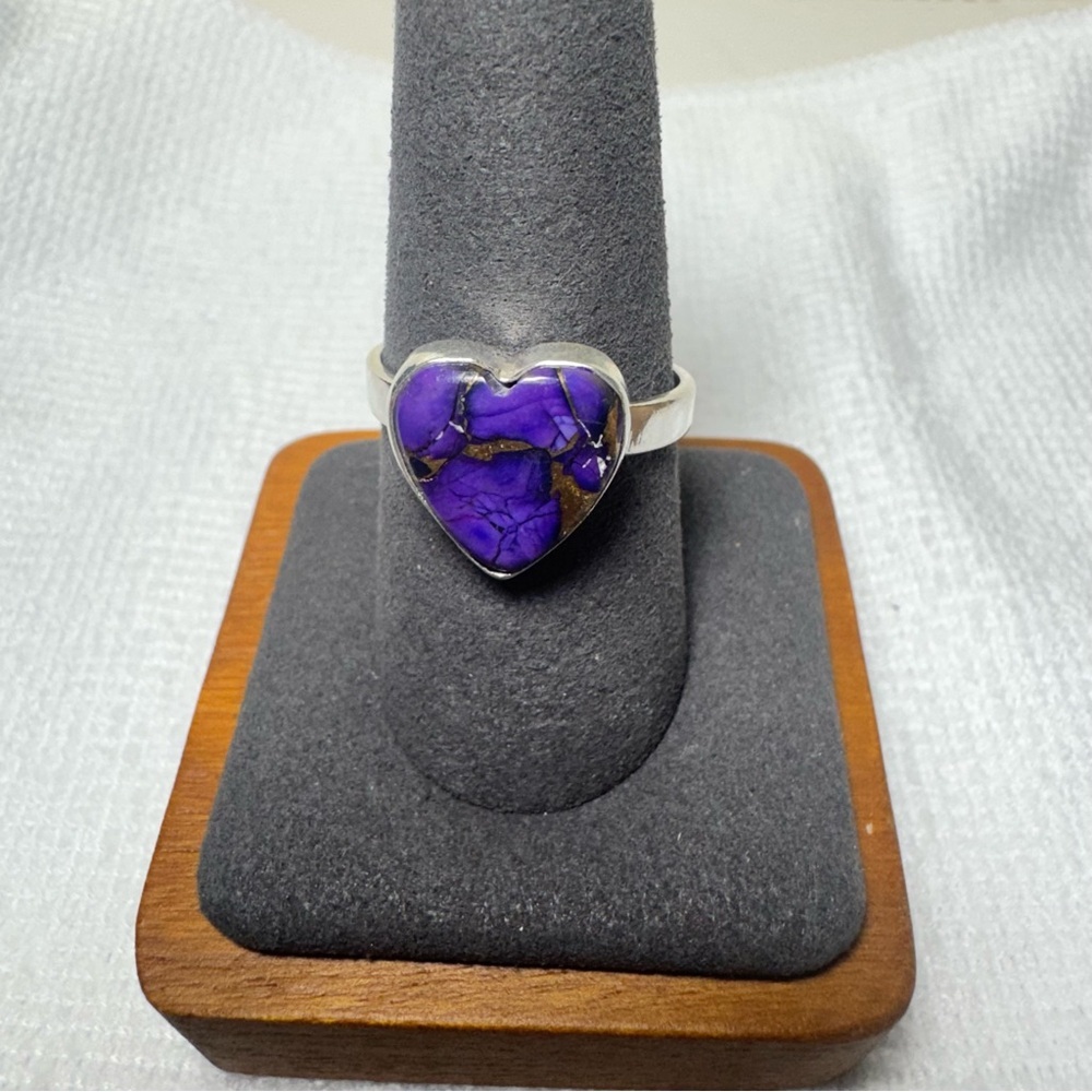 925 Sterling Silver Ring with Purple Dahlia Heart Size 8